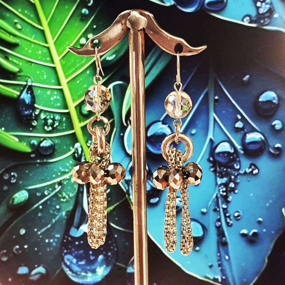 Glass Crystals Silvertone Dangle Earings